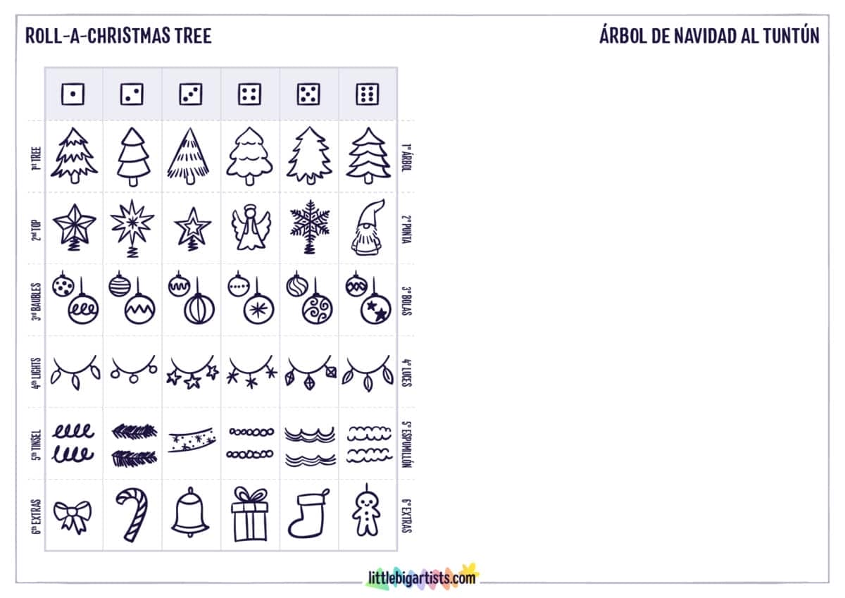 Roll A Christmas Tree Printable Drawing Activity - LittleBigArtists