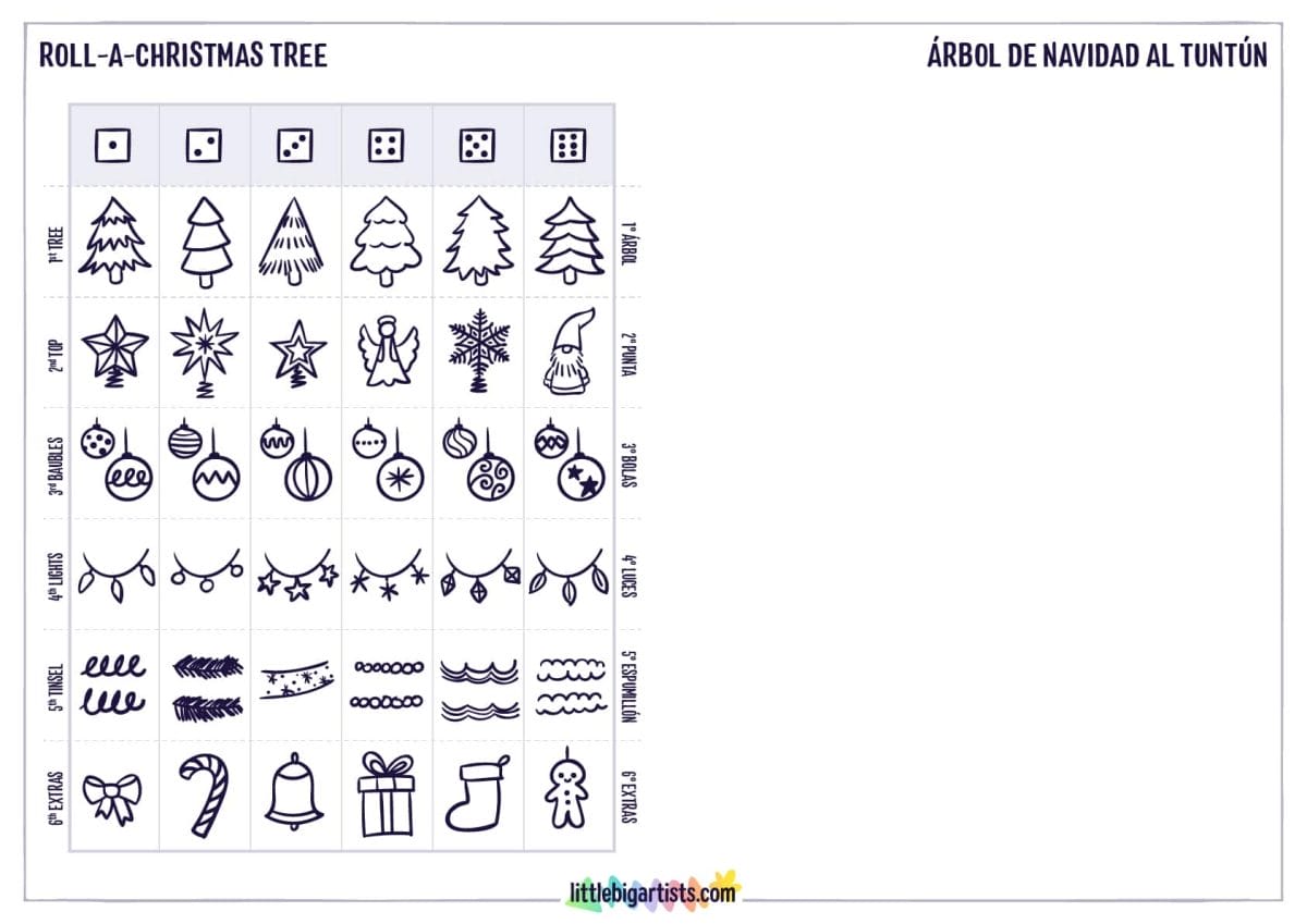 Roll A Christmas Tree Creativity Worksheet - LittleBigArtists