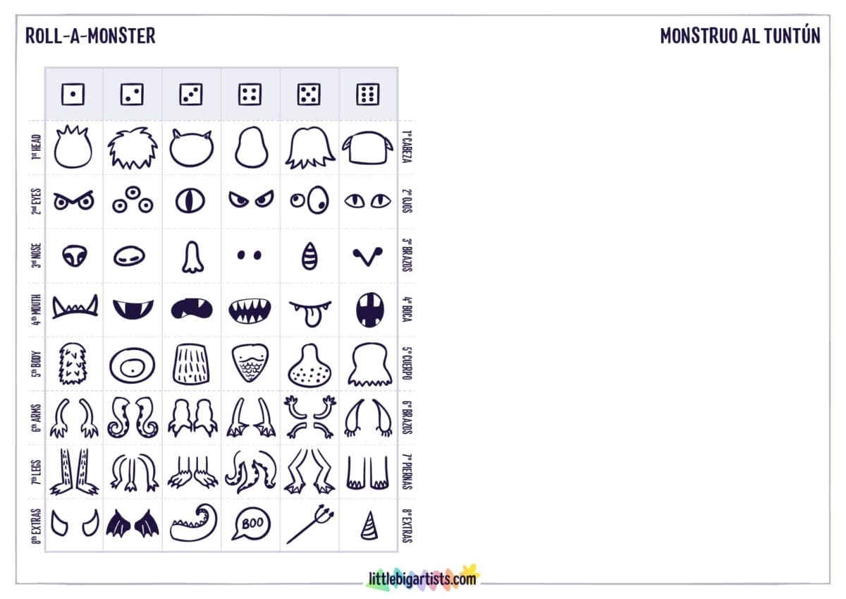 Roll A Monster Creativity Worksheet - LittleBigArtists