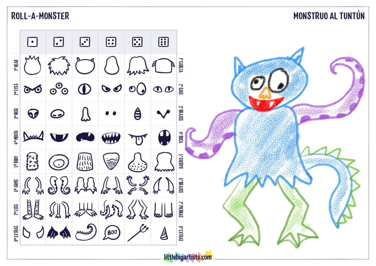 Roll A Monster Creativity Worksheet - LittleBigArtists