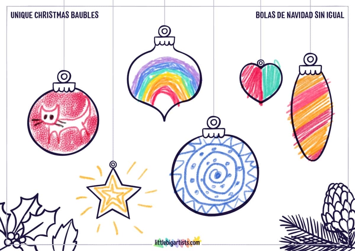 Unique Christmas Baubles Creative Worksheet - LittleBigArtists