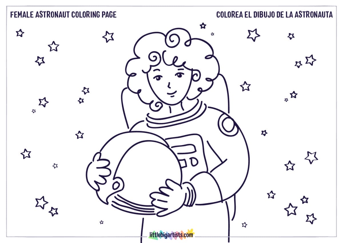 Female Astronaut Coloring Page - LittleBigArtists