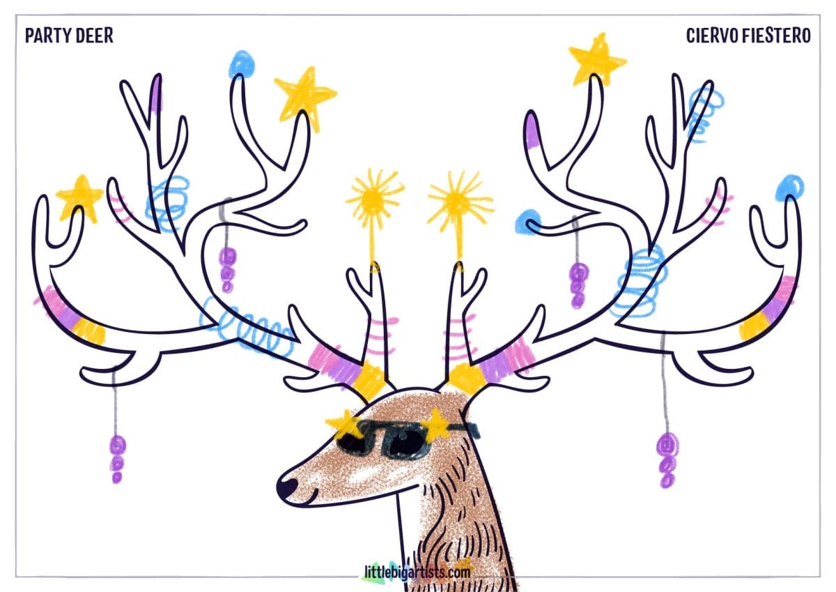 Party Deer Creative Worksheet - LittleBigArtists