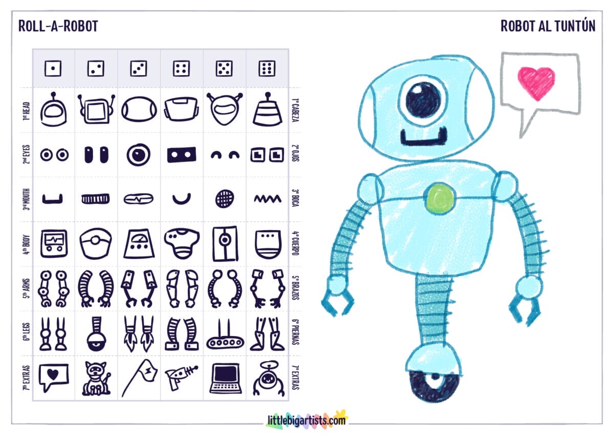Ficha de actividades de dibujo para niños: Robot al tuntún