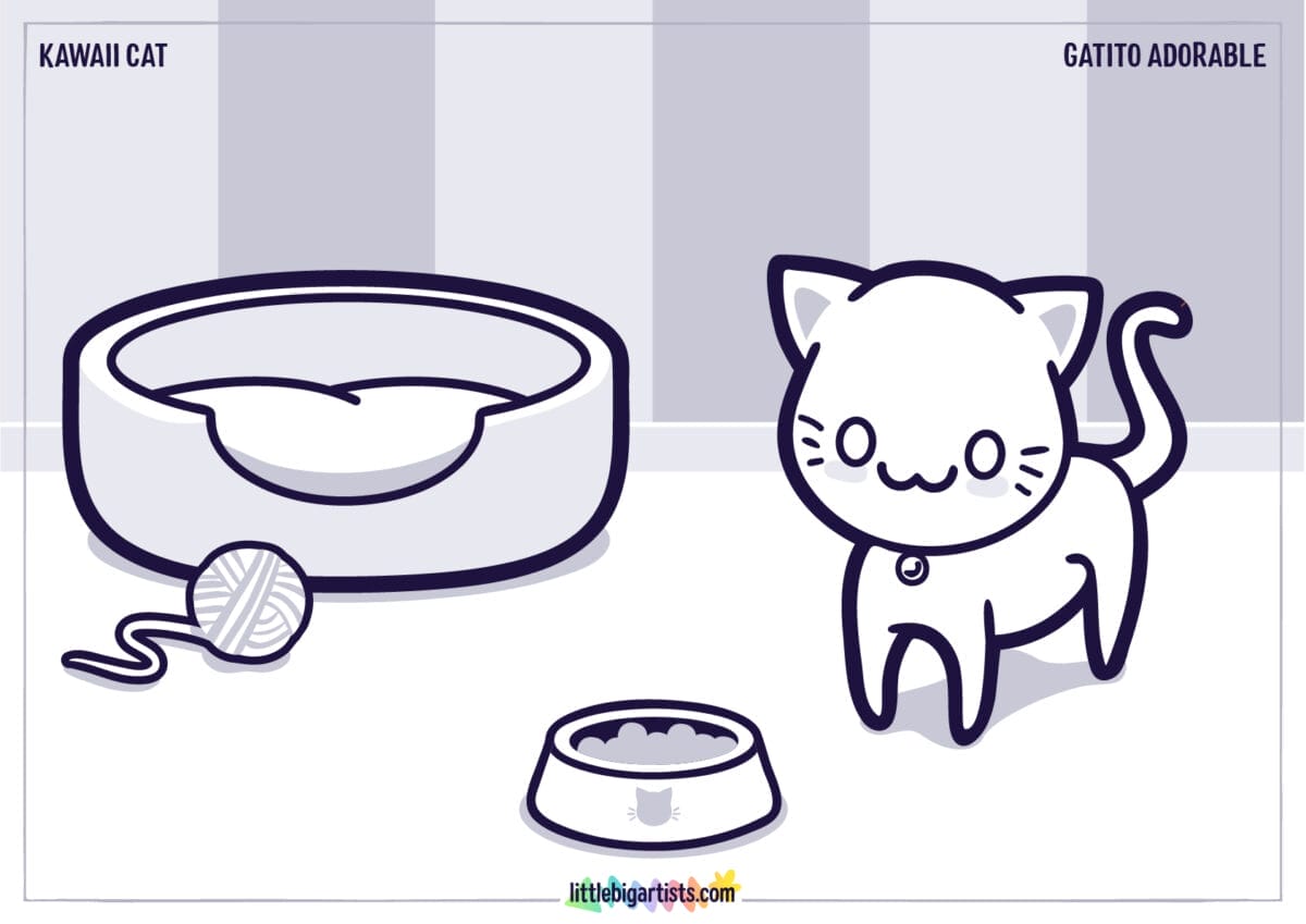Kawaii Cat Coloring Page - LittleBigArtists