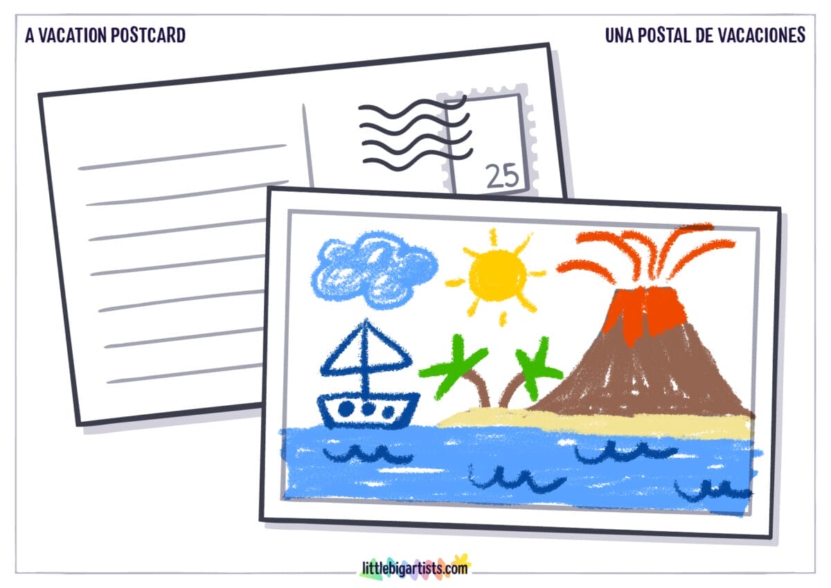 Vacation Postcard - Printable Worksheet with Creative Drawing Activity