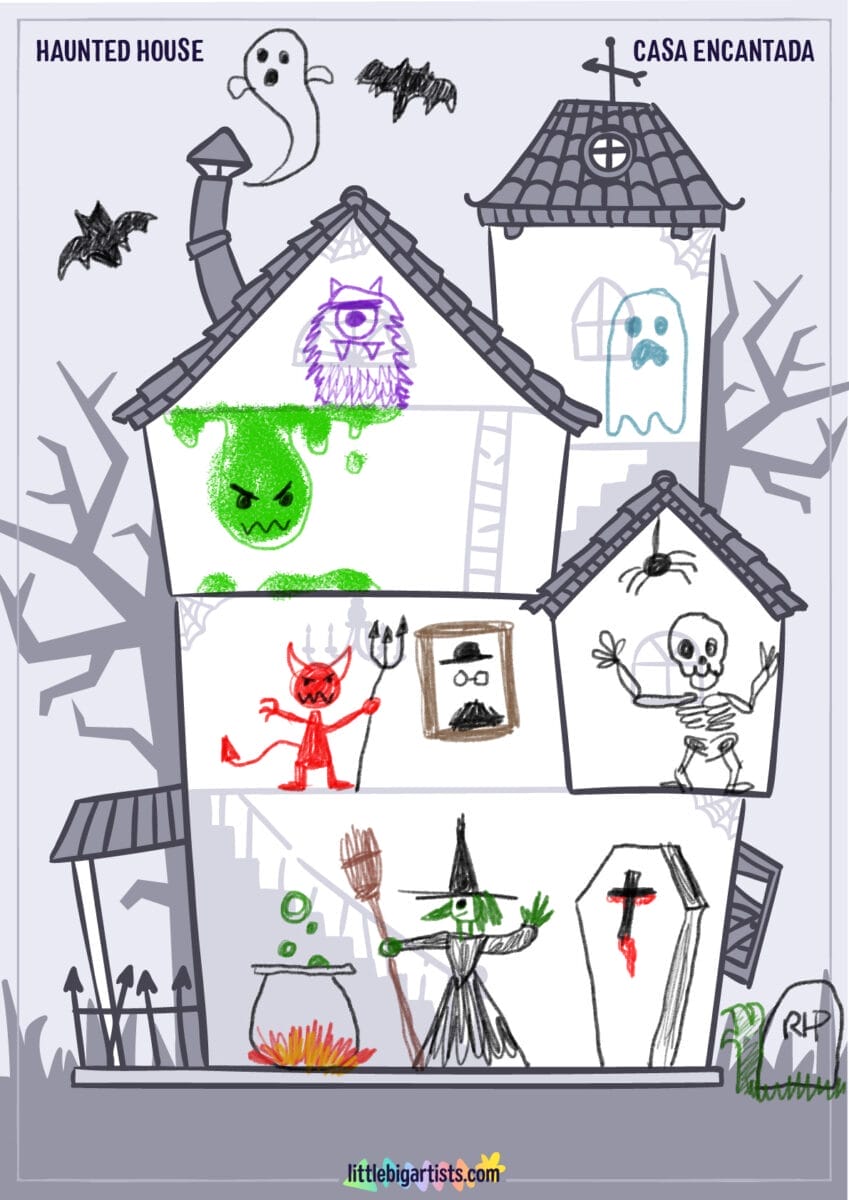 Haunted House - Printable Worksheet with Creative Drawing Activity