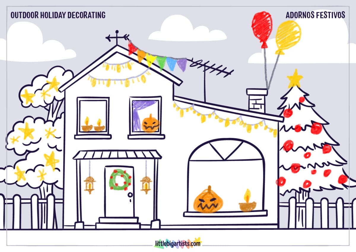 Ficha de actividades de dibujo para niños: Adornos festivos