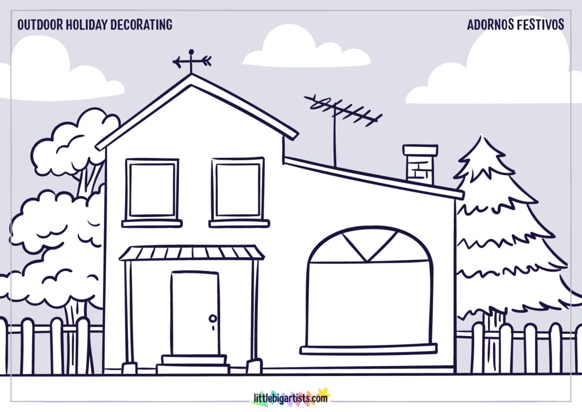 Outdoor Holiday Decorating - Printable Worksheet with Creative Drawing Activity