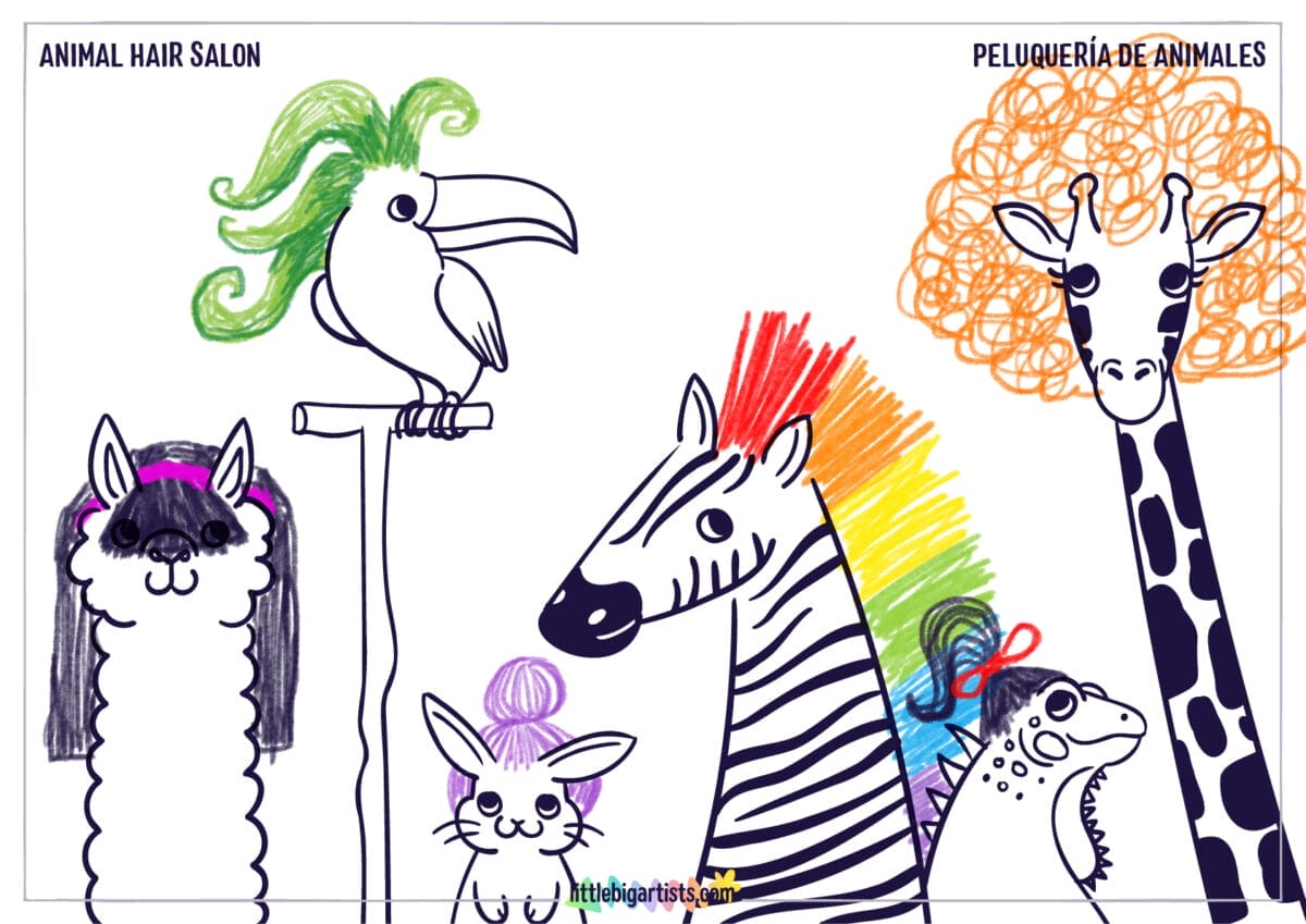 Animal Hair Salon - Printable Worksheet with Creative Drawing Activity