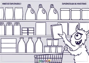 Monster Supermarket - Printable Worksheet with Creative Drawing Activity